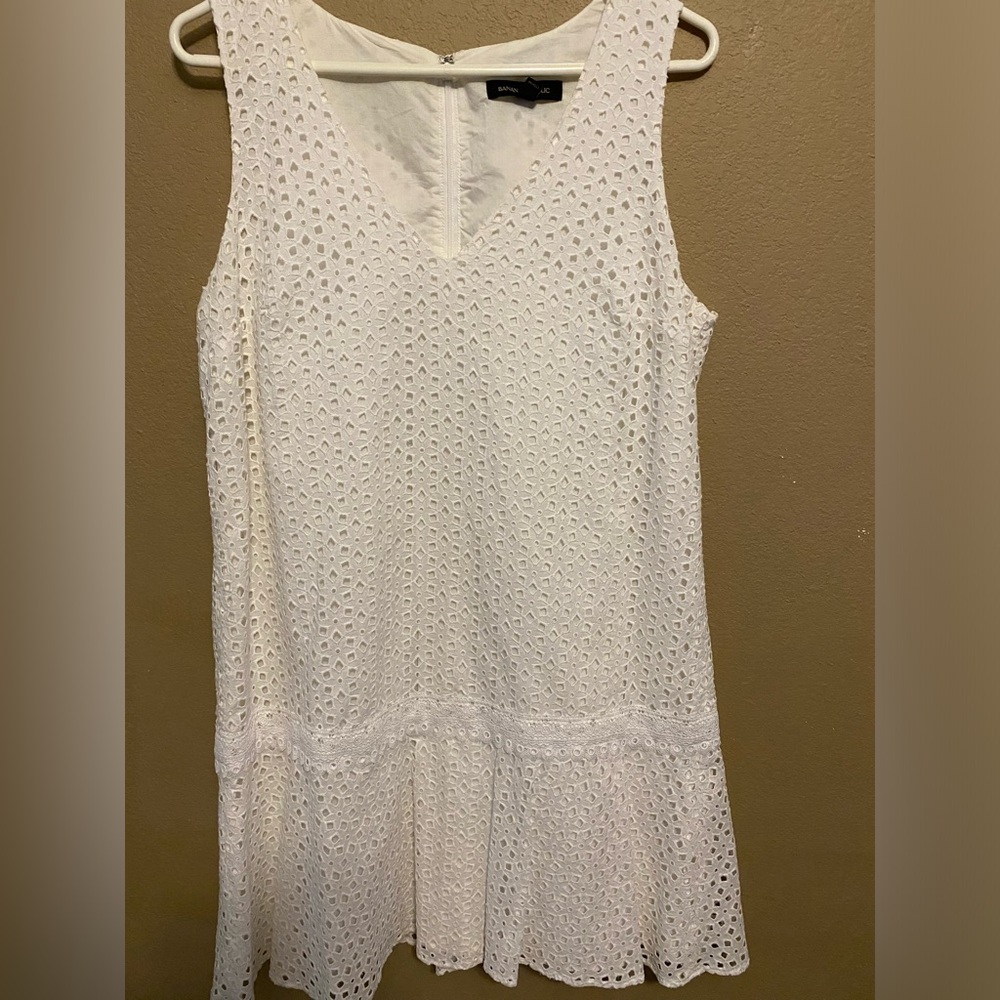 Banana Republic White Eyelet Sleeveless Dress Women Size 10